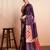 Purple printed satin fashion saree with blouse piece