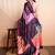 Purple printed satin fashion saree with blouse piece