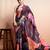 Purple printed satin fashion saree with blouse piece