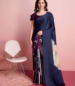 Blue printed satin fashion saree with blouse piece