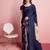 Blue printed satin fashion saree with blouse piece