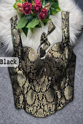 Black zari woven jacquard silk designer readymade saree blouse for women wedding party wear 1