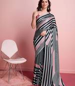 Grey printed satin fashion saree with blouse piece