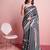 Grey printed satin fashion saree with blouse piece