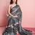 Grey printed satin fashion saree with blouse piece