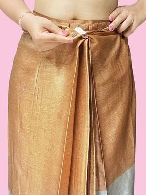 Brown printed satin fashion saree with blouse piece 5