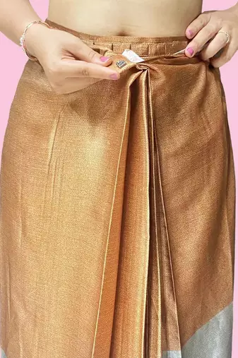 Brown printed satin fashion saree with blouse piece