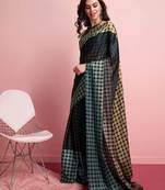 Brown printed satin fashion saree with blouse piece