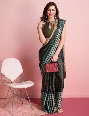 Brown printed satin fashion saree with blouse piece 2