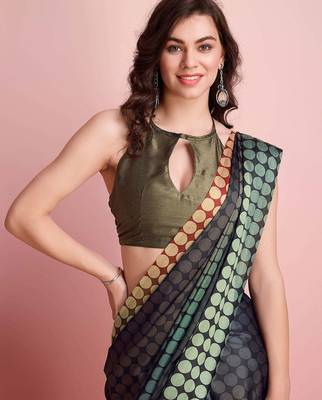 Brown printed satin fashion saree with blouse piece 3