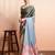 Green printed satin fashion saree with blouse piece