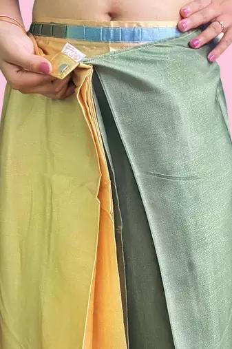Green printed satin fashion saree with blouse piece