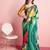 Green printed satin fashion saree with blouse piece