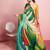 Green printed satin fashion saree with blouse piece