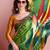 Green printed satin fashion saree with blouse piece