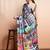 Black printed satin fashion saree with blouse piece