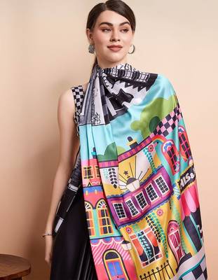 Black printed satin fashion saree with blouse piece 5