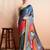 Grey printed satin fashion saree with blouse piece