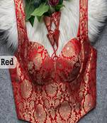 Red zari woven jacquard silk designer readymade saree blouse for women wedding bridal party wear