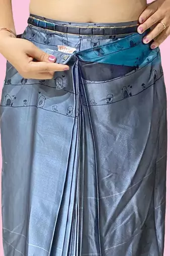 Grey printed satin fashion saree with blouse piece