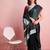 Black printed satin fashion saree with blouse piece