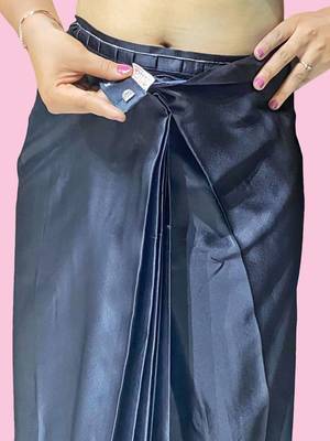 Black printed satin fashion saree with blouse piece 4