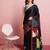 Black printed satin fashion saree with blouse piece