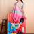 Pink printed satin fashion saree with blouse piece