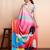 Pink printed satin fashion saree with blouse piece