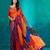 Orange printed satin fashion saree with blouse piece