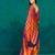 Orange printed satin fashion saree with blouse piece