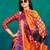 Orange printed satin fashion saree with blouse piece