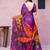 Purple printed satin fashion saree with blouse piece