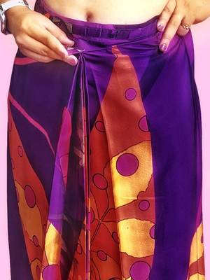 Purple printed satin fashion saree with blouse piece 4