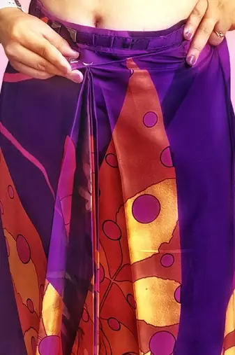 Purple printed satin fashion saree with blouse piece