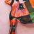 Orange printed satin fashion saree with blouse piece