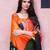 Orange printed satin fashion saree with blouse piece