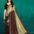 Beige printed satin fashion saree with blouse piece