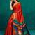 Red printed satin fashion saree with blouse piece