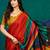 Red printed satin fashion saree with blouse piece