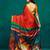 Red printed satin fashion saree with blouse piece