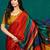 Red printed satin fashion saree with blouse piece