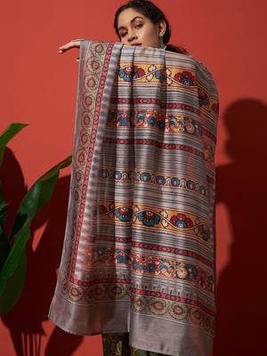 Green elegant printed silk cotton saree with blouse piece 3