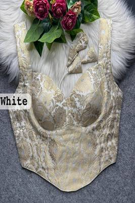 White jacquard silk designer readymade saree blouse for women | bridal wedding party wear padded blouse 1