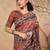 Brown elegant printed silk cotton saree with blouse piece
