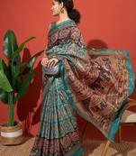 Turquoise blue printed tissue festive wear saree with blouse piece