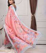 Pink printed linen casual saree with blouse piece