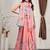 Pink printed linen casual saree with blouse piece