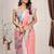 Pink printed linen casual saree with blouse piece
