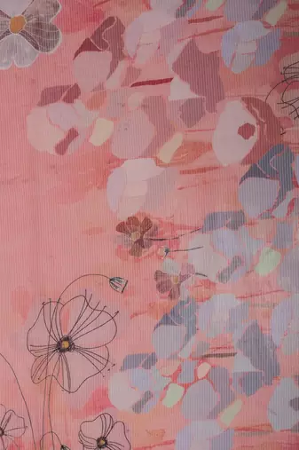 Pink printed linen casual saree with blouse piece